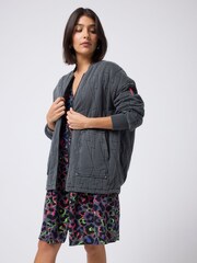 SCAMP & DUDE Black Quilted Bolt Bomber Jacket Light Washed - Image 2 of 5