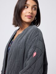 SCAMP & DUDE Black Quilted Bolt Bomber Jacket Light Washed - Image 4 of 5