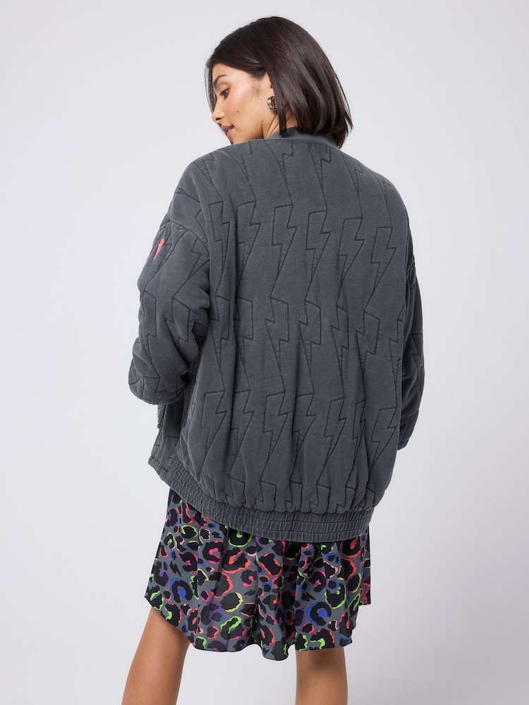 SCAMP & DUDE Black Quilted Bolt Bomber Jacket Light Washed - Image 5 of 5 SCAMP & DUDE Black Quilted Bolt Bomber Jacket Light Washed - Image 5 of 5