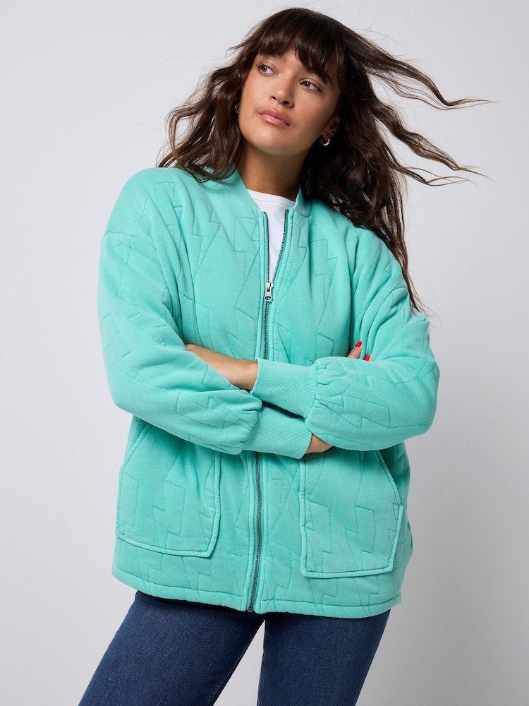 SCAMP & DUDE Blue Quilted Bolt Bomber Jacket - Image 1 of 5 SCAMP & DUDE Blue Quilted Bolt Bomber Jacket - Image 1 of 5