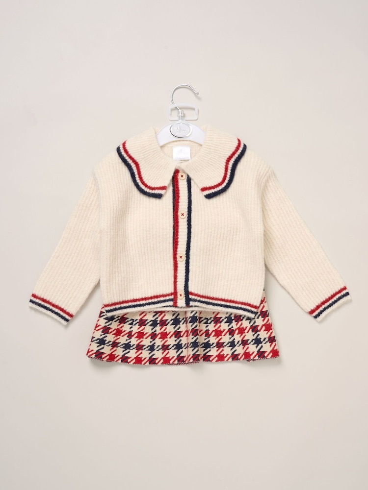 Miss True Knit White Cardigan with Check Skirt - Image 2 of 5 Miss True Knit White Cardigan with Check Skirt - Image 2 of 5