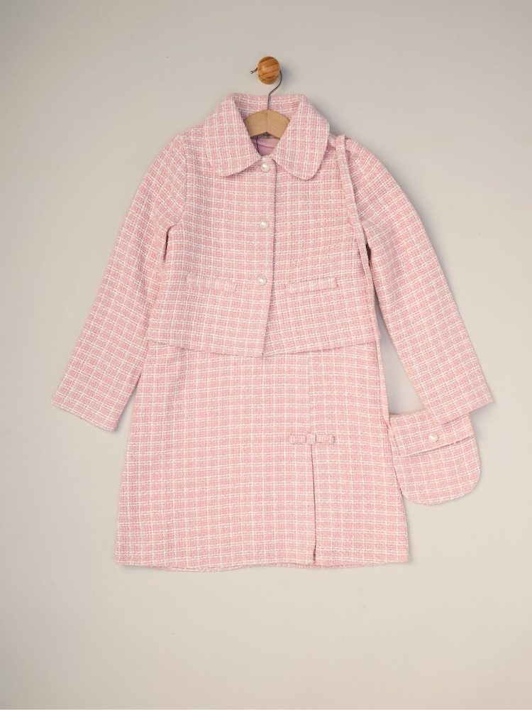 Miss Pink Tweed Check Jacket, Dress and Bag Set - Image 6 of 6 Miss Pink Tweed Check Jacket, Dress and Bag Set - Image 6 of 6