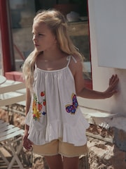 White Tropical Embroidery Strappy Dippy Hem Top (3-16yrs) - Image 1 of 5
