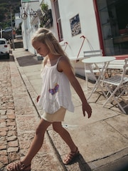 White Tropical Embroidery Strappy Dippy Hem Top (3-16yrs) - Image 2 of 5