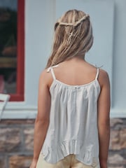 White Tropical Embroidery Strappy Dippy Hem Top (3-16yrs) - Image 4 of 5