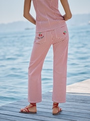 Կարմիր գինգհեմ - Love & Roses ուղիղ ոտքով կարճ ջինսեր - Պատկեր 4 4-ից