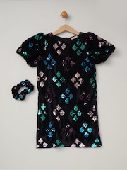 Miss Sequin Shift Dress and Matching Scrunchie Black Outfit Set - Image 2 of 3