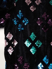 Miss Sequin Shift Dress and Matching Scrunchie Black Outfit Set - Image 3 of 3