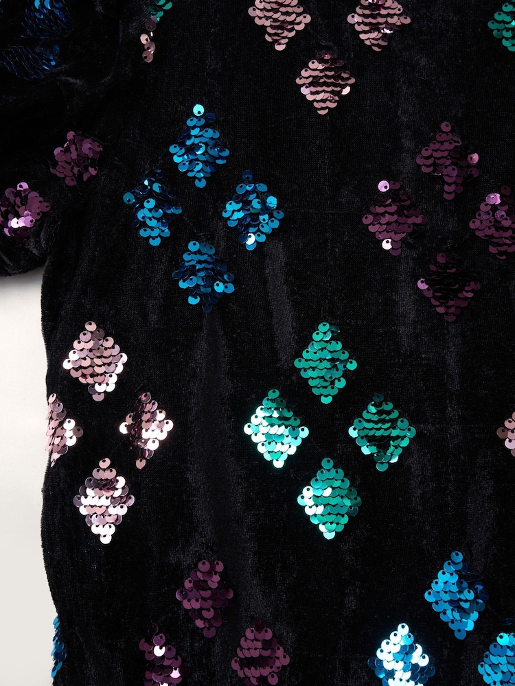 Miss Sequin Shift Dress and Matching Scrunchie Black Outfit Set - Image 3 of 3