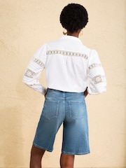 Love & Roses Mid Blue Petite Plait Waistband Denim Bermuda Shorts - Image 4 of 4