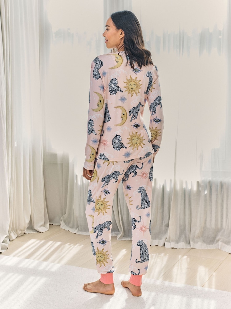 Chelsea Peers Pink Maternity Celestial Leopard Print Long Pyjamas Set - Image 2 of 7