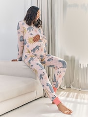 Chelsea Peers Pink Maternity Celestial Leopard Print Long Pyjamas Set - Image 5 of 7
