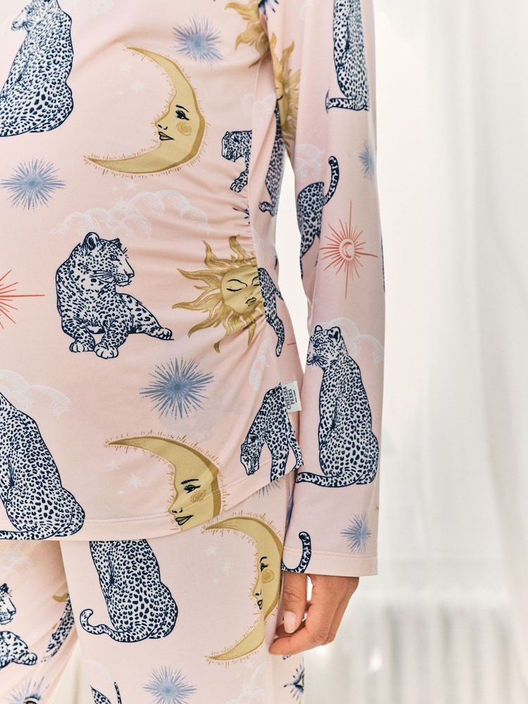 Chelsea Peers Pink Maternity Celestial Leopard Print Long Pyjamas Set - Image 7 of 7 Chelsea Peers Pink Maternity Celestial Leopard Print Long Pyjamas Set - Image 7 of 7