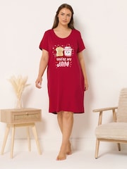 Yours Curve Red Youre My Jam Dipped Back Nightdress - Image 2 of 5