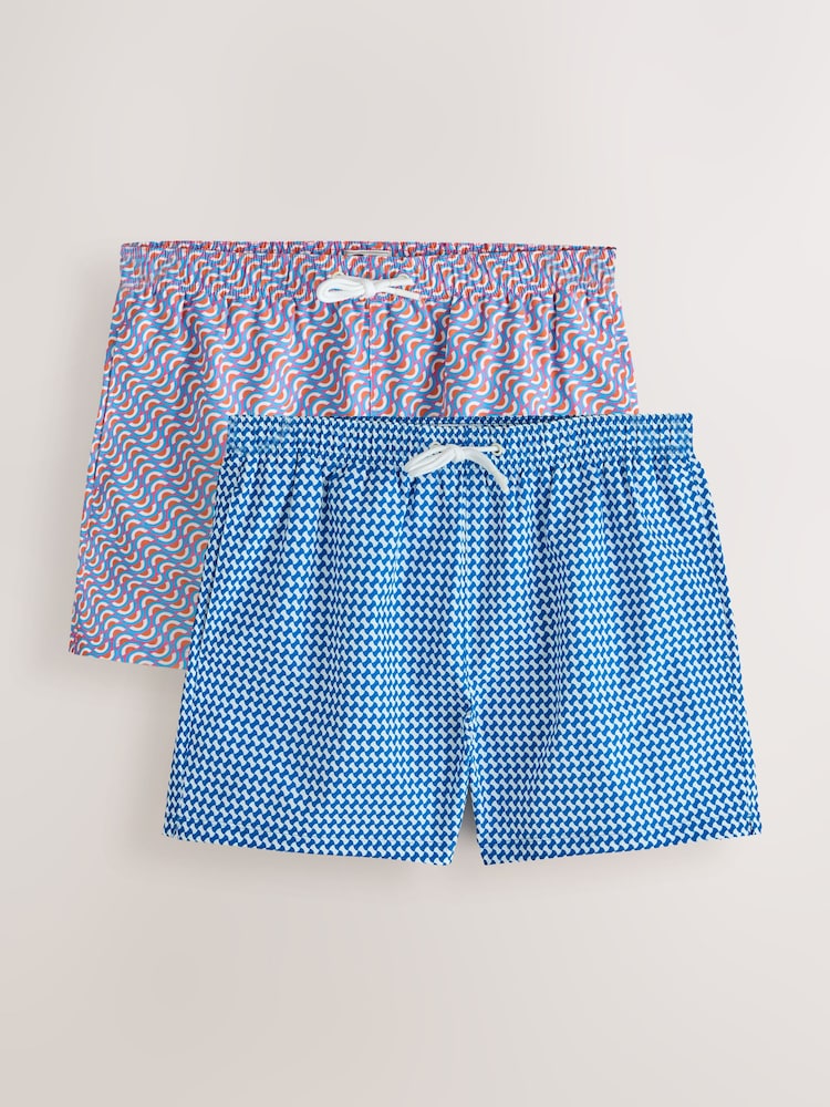 Red & Blue 2 Pack Geo Print Swim Shorts 5" - Image 1 of 5
