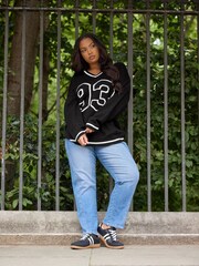 Yours Curve Black Slogan Number Jumper - Image 2 of 3