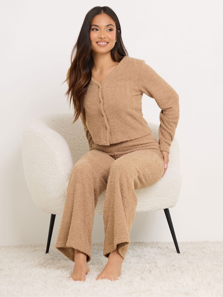 PixieGirl Petite Chocolate Brown Chenille Cardigan Pyjamas Top - Image 2 of 5 PixieGirl Petite Chocolate Brown Chenille Cardigan Pyjamas Top - Image 2 of 5