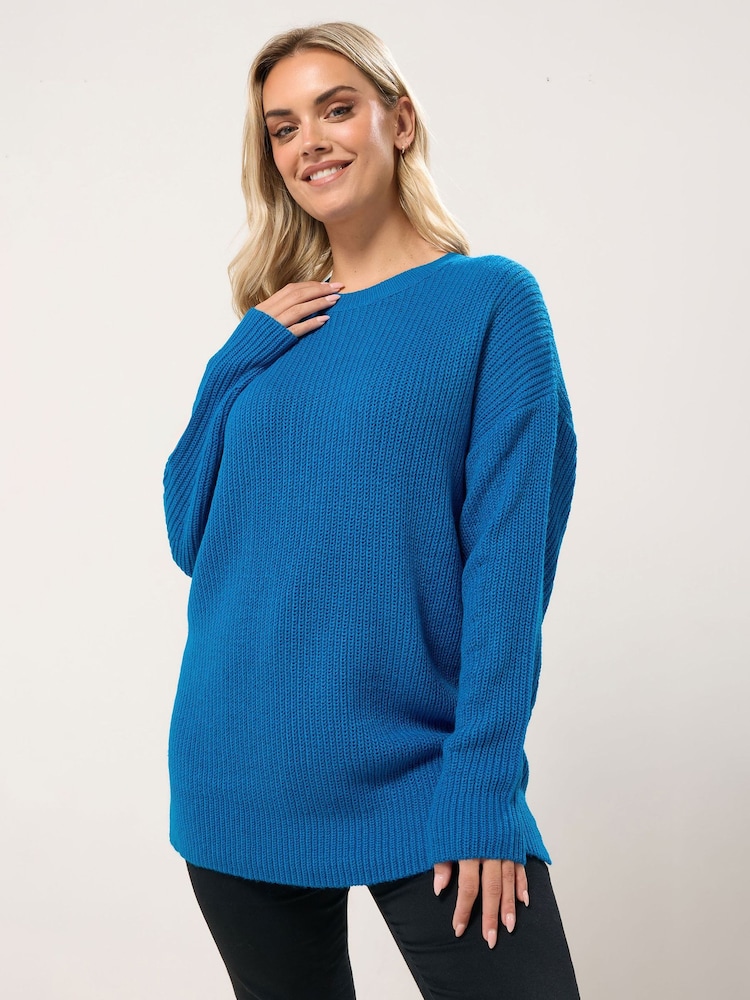 Yours Curve Blue Drop Shoulder Jumper - Image 1 of 5 Yours Curve Blue Drop Shoulder Jumper - Image 1 of 5