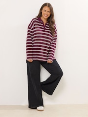 Yours Curve Red Waffle Button Rugby Top - Image 4 of 6