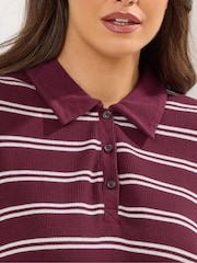 Yours Curve Red Waffle Button Rugby Top - Image 5 of 6