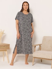 Yours Curve Grey Pink Bows Midaxi Nightdress - Image 1 of 5