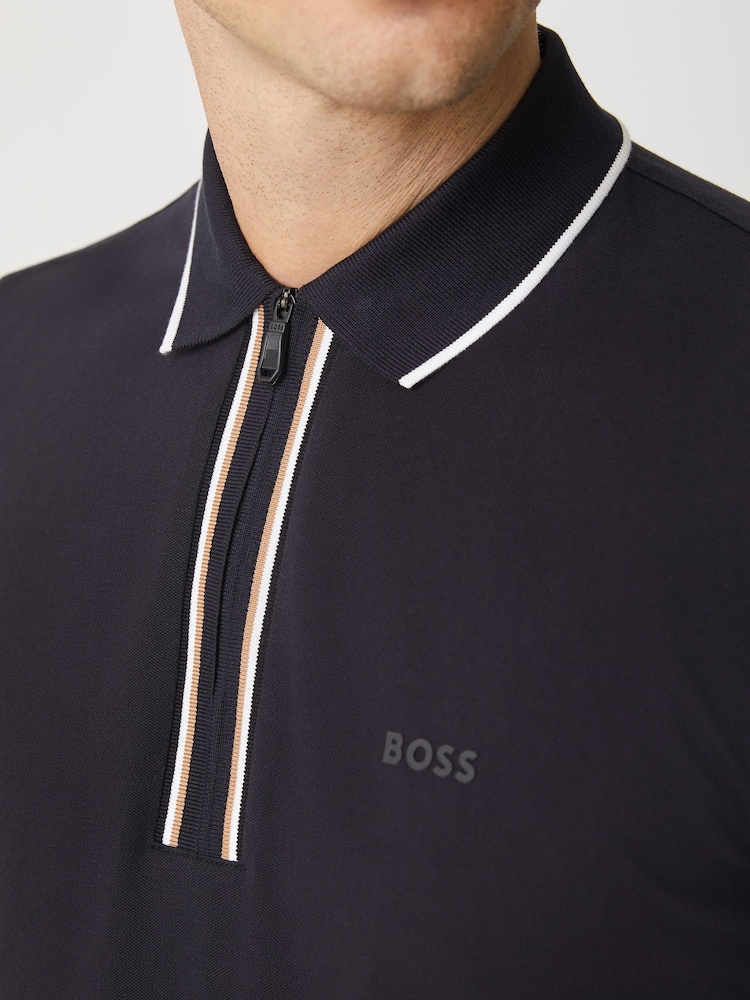 BOSS Navy Philix Quarter Zip Golf Polo Shirt - Image 4 of 4 BOSS Navy Philix Quarter Zip Golf Polo Shirt - Image 4 of 4