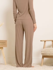 Long Tall Sally Brown Ribbed Wide Leg Joggers - Image 3 of 5