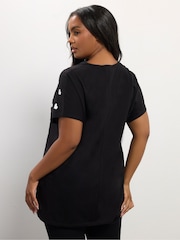 Yours Curve Black Printed Heart Slash Top - Image 2 of 5