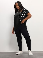 Yours Curve Black Printed Heart Slash Top - Image 3 of 5