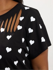 Yours Curve Black Printed Heart Slash Top - Image 4 of 5