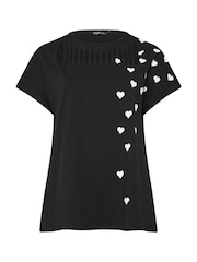 Yours Curve Black Printed Heart Slash Top - Image 5 of 5