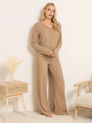 Long Tall Sally Dark Brown Chenille Wide Leg Joggers - Image 1 of 5