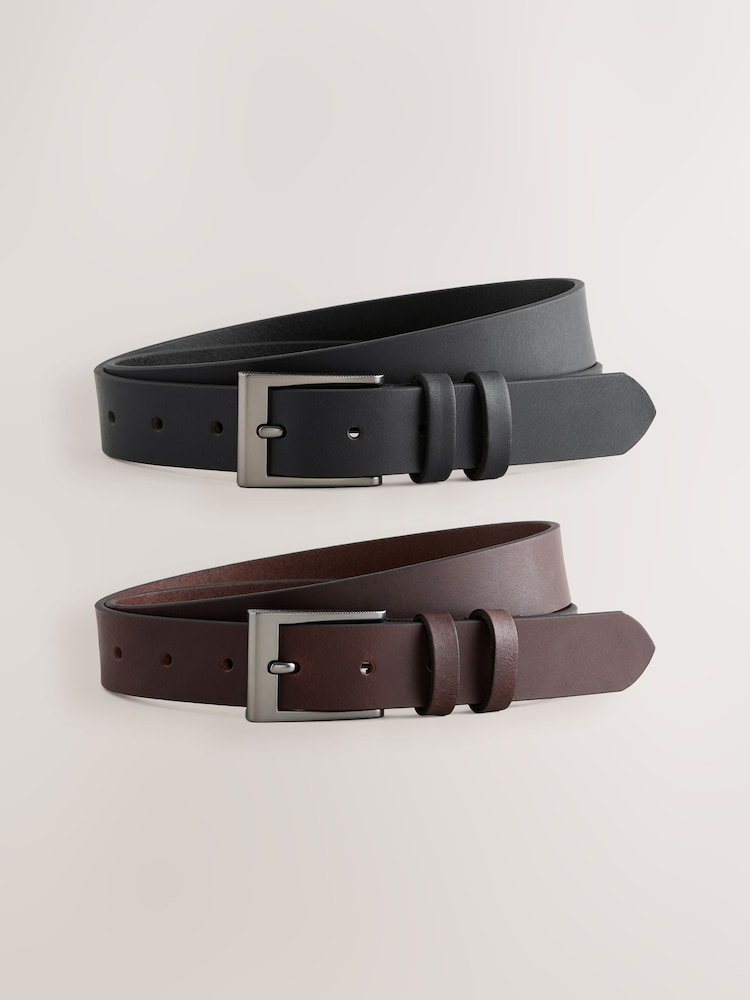 Black Chocolate Brown Leather Belt 2 Pack - Image 1 of 5