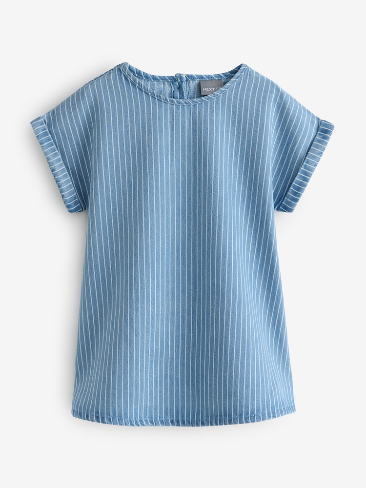 Blue Short Sleeve Denim Stripe Dress - Image 1 of 1