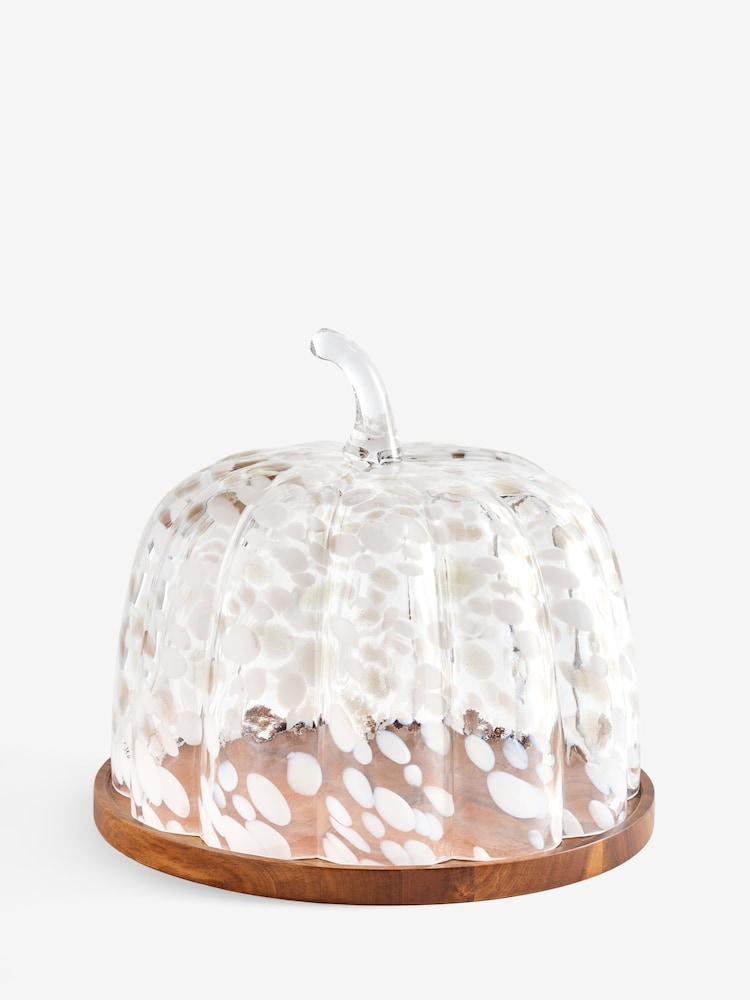 Clear Confetti Glass Pumpkin Cloche Wood Base - Image 6 of 6