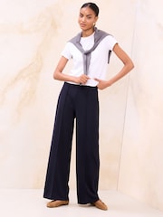 Lipsy Navy Blue Petite High Waist Wide Leg Trousers - Image 3 of 4