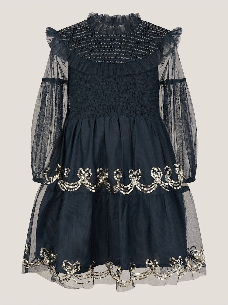 Monsoon Bow Shirred Mesh Dress - صورة 1 من 3