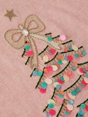 Monsoon Pink Sequin Christmas Tree Long Sleeve Top - Image 3 of 3