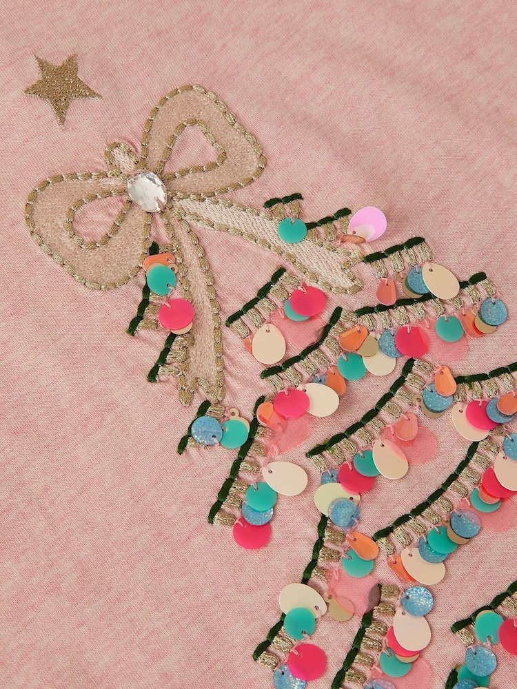 Monsoon Pink Sequin Christmas Tree Long Sleeve Top - Image 3 of 3