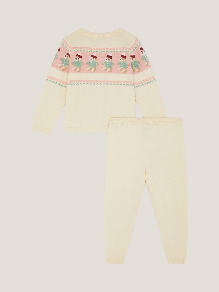 Monsoon Cream Newborn Teddy Fair Isle Cardigan & Leggings Set - Image 2 of 3 Monsoon Cream Newborn Teddy Fair Isle Cardigan & Leggings Set - Image 2 of 3