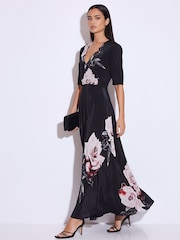 Religion Rose Pink Short Sleeved Diana Maxi Tea Dress With Large Rose Placement Print In Cupro - Image 1 of 5