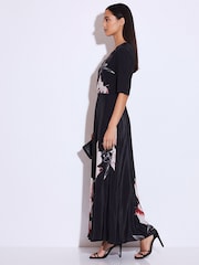 Religion Rose Pink Short Sleeved Diana Maxi Tea Dress With Large Rose Placement Print In Cupro - Image 3 of 5