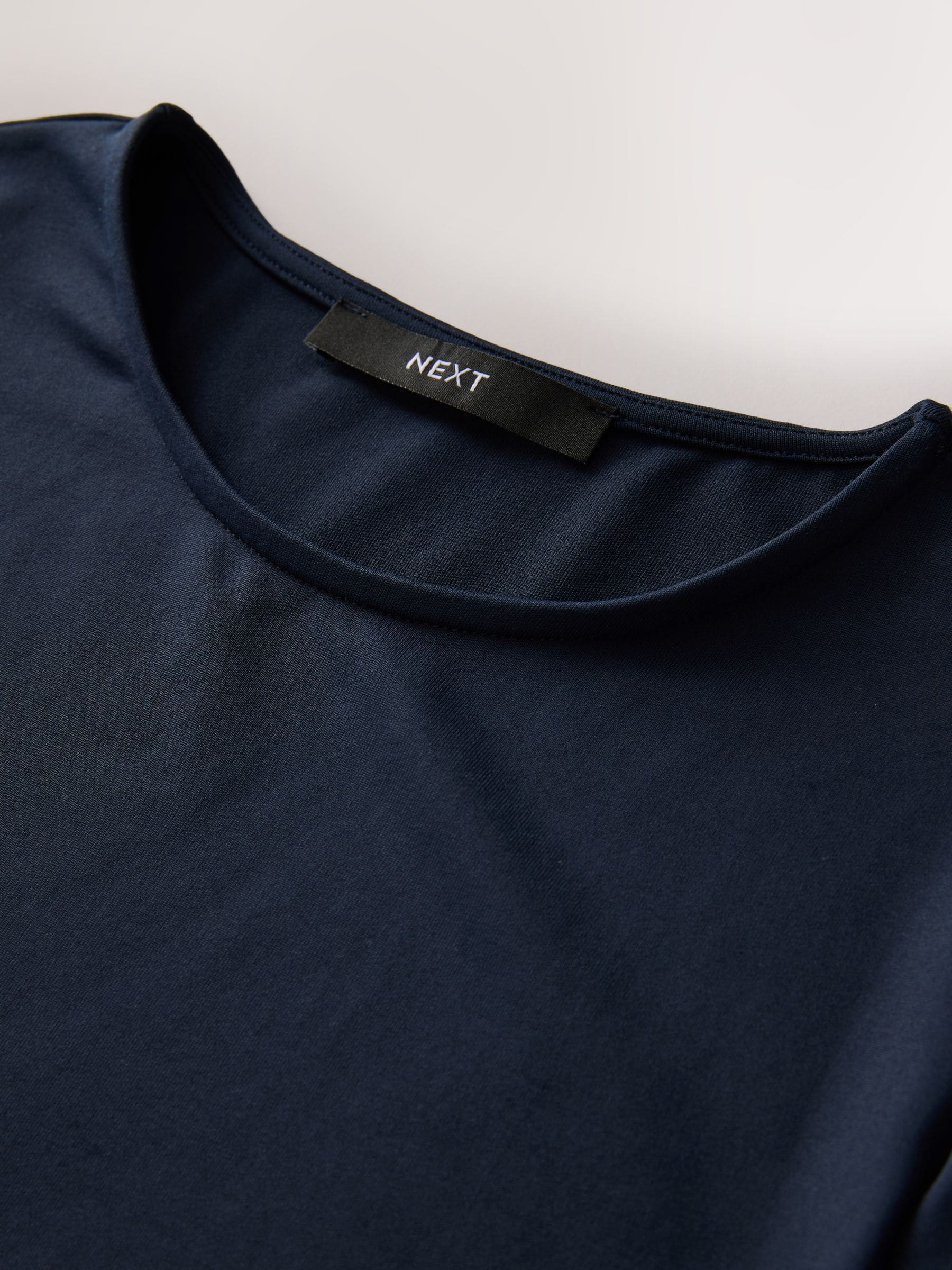 Buy Navy Soft Touch Slinky Nylon Crew Neck Long Sleeve Top from