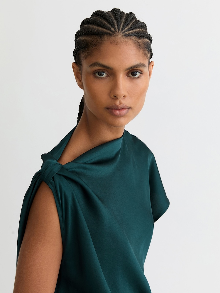 Buy Reiss Teal Green Kenzie Satin Asymmetric Draped Midi Dress from Next USA