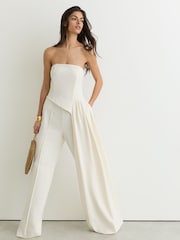 Reiss Ivory Leah Strapless Drape Wide-Leg Jumpsuit - Image 4 of 8