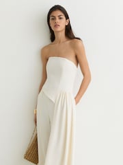 Reiss Ivory Leah Strapless Drape Wide-Leg Jumpsuit - Image 7 of 8