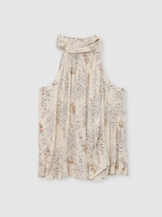 Reiss Cream Josie Floral-Print Scarf-Neck Top - Image 2 of 7