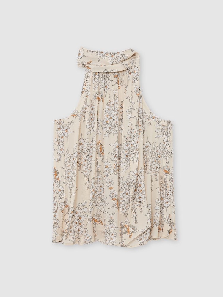 Reiss Cream Josie Floral-Print Scarf-Neck Top - Image 2 of 7