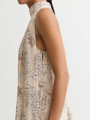 Reiss Cream Josie Floral-Print Scarf-Neck Top - Image 5 of 7