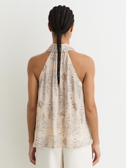 Reiss Cream Josie Floral-Print Scarf-Neck Top - Image 6 of 7